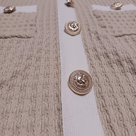 Cute Beige and White Dress with Gold Buttons - Picture 3 of 5